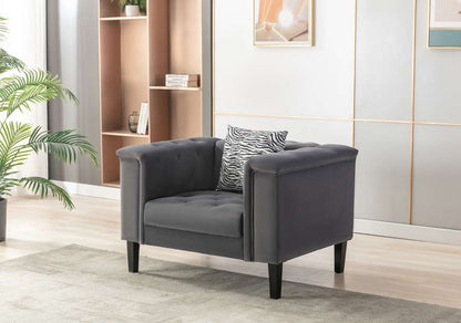 Lilola Home - Mary Dark Gray Velvet Tufted Chair With 1 Accent Pillow - 89223-C veiw 3