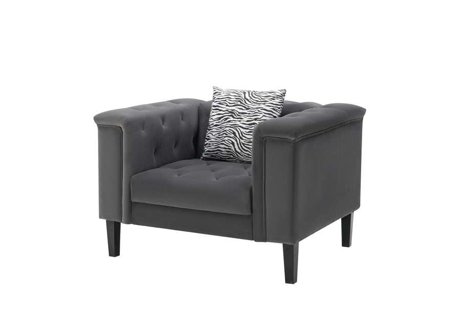 Lilola Home - Mary Dark Gray Velvet Tufted Chair With 1 Accent Pillow - 89223-C veiw 4