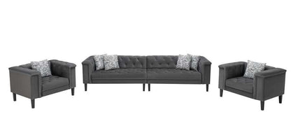 Lilola Home - Mary Dark Gray Velvet Tufted Sofa 2 Chairs Living Room Set With 6 Accent Pillows - 89223-SCC veiw 1