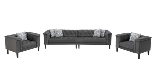Lilola Home - Mary Dark Gray Velvet Tufted Sofa 2 Chairs Living Room Set With 6 Accent Pillows - 89223-SCC veiw 1