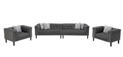 Lilola Home - Mary Dark Gray Velvet Tufted Sofa 2 Chairs Living Room Set With 6 Accent Pillows - 89223-SCC veiw 3