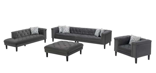 Lilola Home - Mary Dark Gray Velvet Tufted Sofa Chaise Chair Ottoman Living Room Set With 6 Accent Pillows - 89223 veiw 1
