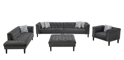 Lilola Home - Mary Dark Gray Velvet Tufted Sofa Chaise Chair Ottoman Living Room Set With 6 Accent Pillows - 89223 veiw 2