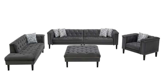 Lilola Home - Mary Dark Gray Velvet Tufted Sofa Chaise Chair Ottoman Living Room Set With 6 Accent Pillows - 89223 veiw 2