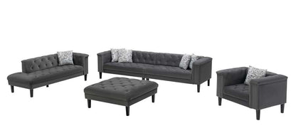 Lilola Home - Mary Dark Gray Velvet Tufted Sofa Chaise Chair Ottoman Living Room Set With 6 Accent Pillows - 89223 veiw 3