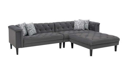 Lilola Home - Mary Dark Gray Velvet Tufted Sofa Ottoman Living Room Set With 4 Accent Pillows - 89223-SO veiw 1
