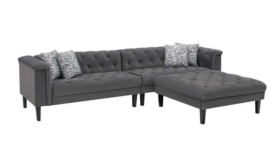 Lilola Home - Mary Dark Gray Velvet Tufted Sofa Ottoman Living Room Set With 4 Accent Pillows - 89223-SO veiw 2