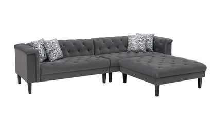 Lilola Home - Mary Dark Gray Velvet Tufted Sofa Ottoman Living Room Set With 4 Accent Pillows - 89223-SO veiw 2