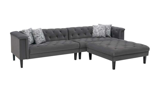 Lilola Home - Mary Dark Gray Velvet Tufted Sofa Ottoman Living Room Set With 4 Accent Pillows - 89223-SO veiw 2