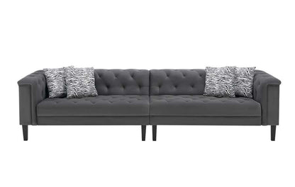 Lilola Home - Mary Dark Gray Velvet Tufted Sofa With Accent 4 Pillows - 89223-S veiw 2