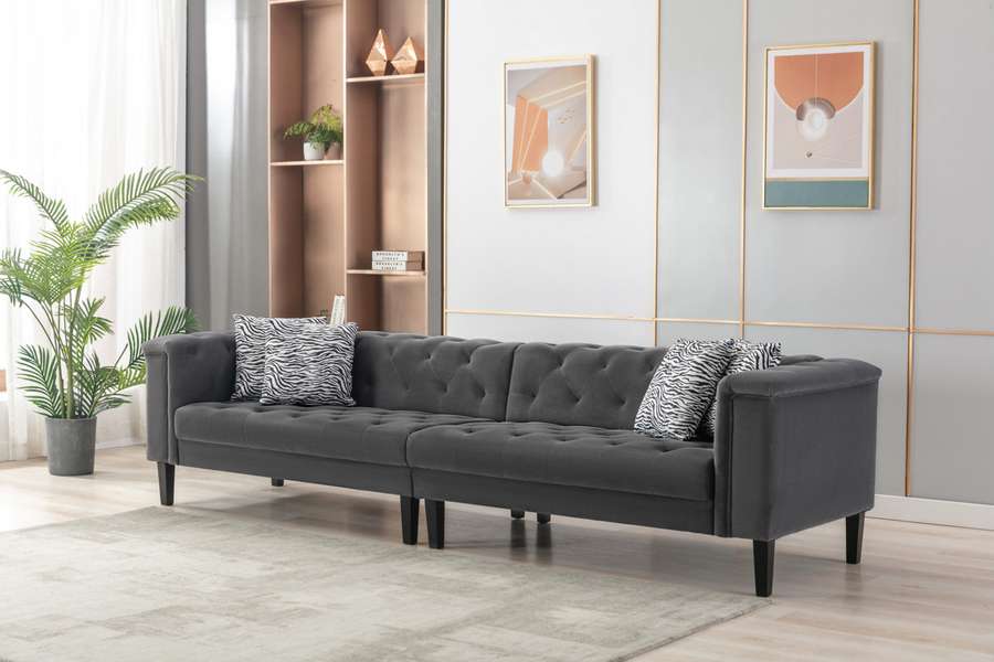 Lilola Home - Mary Dark Gray Velvet Tufted Sofa With Accent 4 Pillows - 89223-S veiw 3