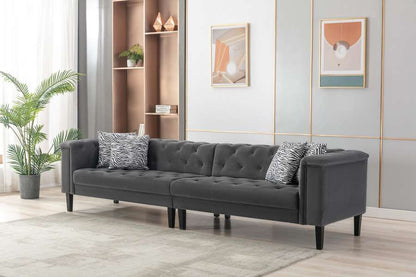Lilola Home - Mary Dark Gray Velvet Tufted Sofa With Accent 4 Pillows - 89223-S veiw 3