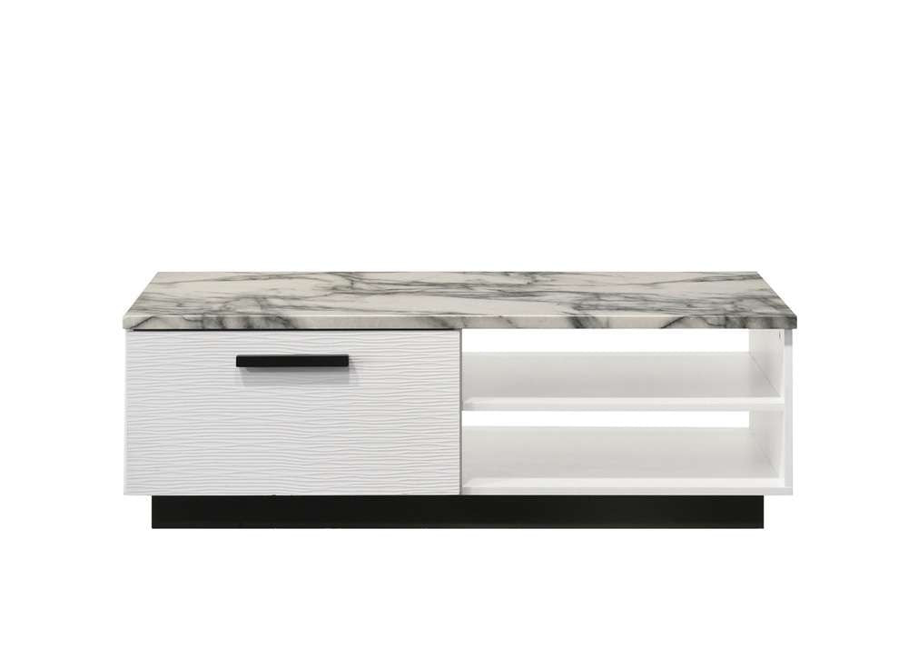 Lilola Home - Matilda 47inW White Coffee Table with White Faux Marble Top - 97029 veiw 1