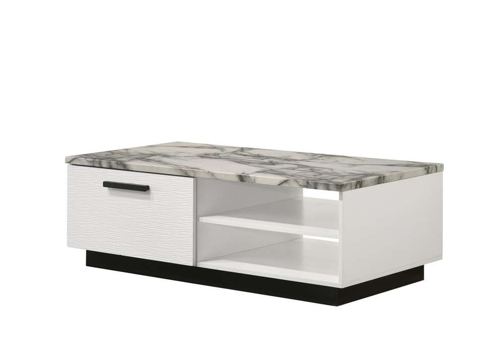 Lilola Home - Matilda 47inW White Coffee Table with White Faux Marble Top - 97029 veiw 4