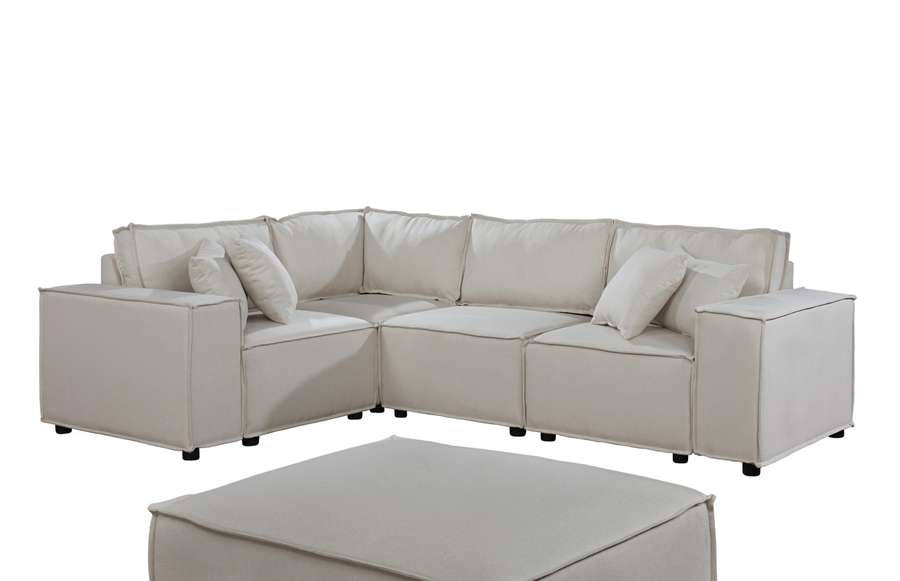 Lilola Home - Melrose Modular Sectional Sofa with Ottoman in Beige Linen - 89116-4 veiw 1