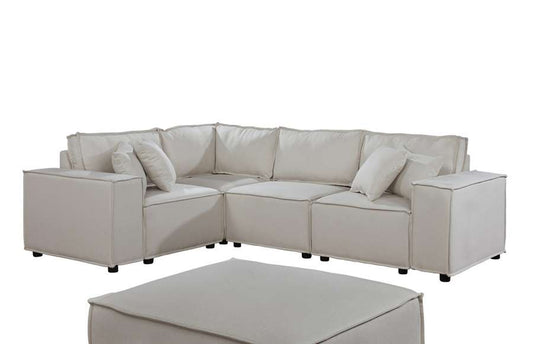 Lilola Home - Melrose Modular Sectional Sofa with Ottoman in Beige Linen - 89116-4 veiw 1