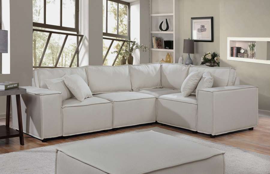 Lilola Home - Melrose Modular Sectional Sofa with Ottoman in Beige Linen - 89116-4 veiw 2