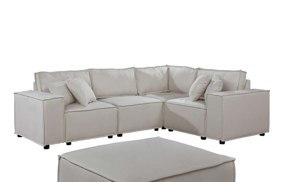 Lilola Home - Melrose Modular Sectional Sofa with Ottoman in Beige Linen - 89116-4 veiw 3