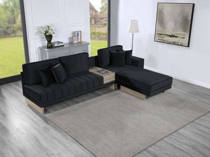 Lilola Home - Memphis 122.5inW Black Velvet Reversible Sectional Sofa Ottoman with Storage Compartment, Drawer, USB ports, Charging Outlets - 83200 veiw 1