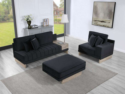 Lilola Home - Memphis 122.5inW Black Velvet Reversible Sectional Sofa Ottoman with Storage Compartment, Drawer, USB ports, Charging Outlets - 83200 veiw 2