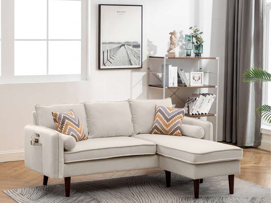 Lilola Home - Mia Beige Sectional Sofa Chaise with USB Charger & Pillows - 89628BE veiw 5