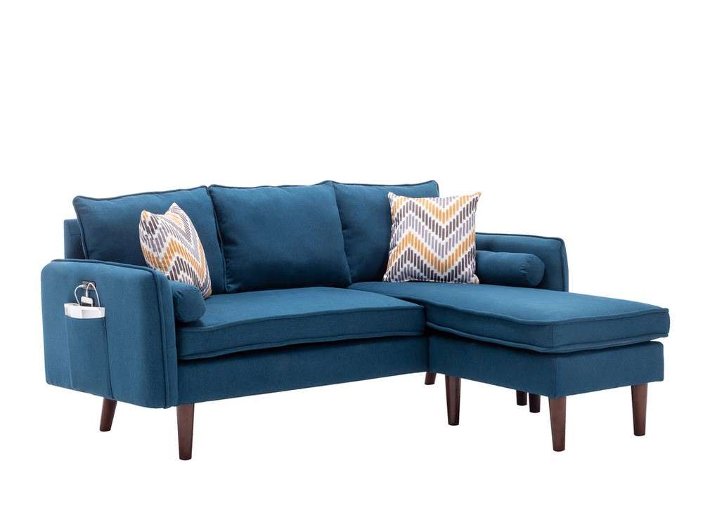 Lilola Home - Mia Blue Sectional Sofa Chaise with USB Charger & Pillows - 89628BU veiw 1