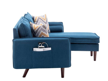 Lilola Home - Mia Blue Sectional Sofa Chaise with USB Charger & Pillows - 89628BU veiw 3