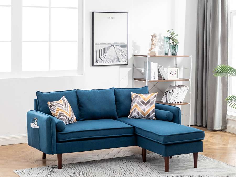 Lilola Home - Mia Blue Sectional Sofa Chaise with USB Charger & Pillows - 89628BU veiw 5