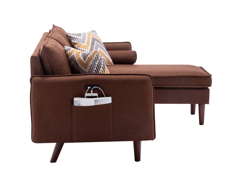 Lilola Home - Mia Brown Sectional Sofa Chaise with USB Charger & Pillows - 89628BN veiw 3