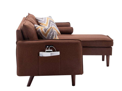 Lilola Home - Mia Brown Sectional Sofa Chaise with USB Charger & Pillows - 89628BN veiw 3