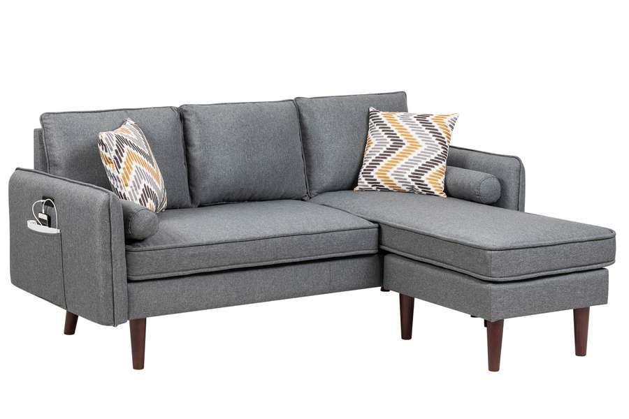 Lilola Home - Mia Gray Sectional Sofa Chaise with USB Charger & Pillows - 89628 veiw 4