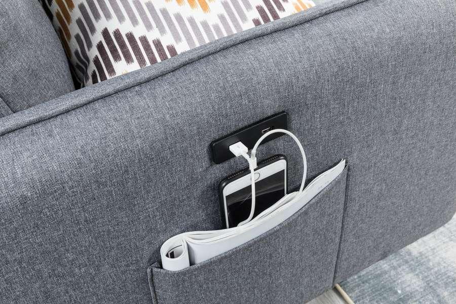 Lilola Home - Mia Gray Sectional Sofa Chaise with USB Charger & Pillows - 89628 veiw 5