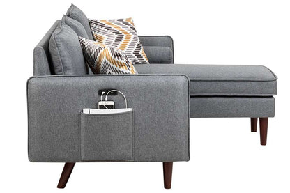 Lilola Home - Mia Gray Sectional Sofa Chaise with USB Charger & Pillows - 89628 veiw 6