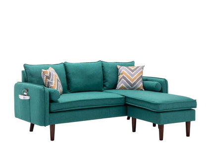 Lilola Home - Mia Green Sectional Sofa Chaise with USB Charger & Pillows - 89628GN veiw 1