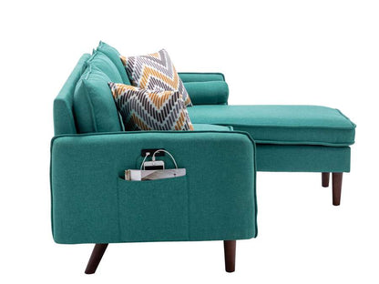 Lilola Home - Mia Green Sectional Sofa Chaise with USB Charger & Pillows - 89628GN veiw 3