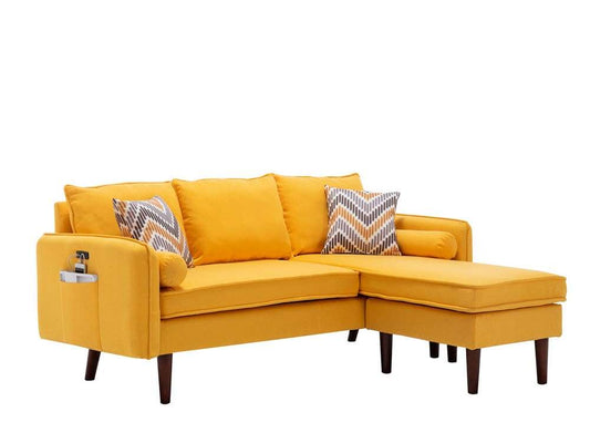 Lilola Home - Mia Yellow Sectional Sofa Chaise with USB Charger & Pillows - 89628YW veiw 1
