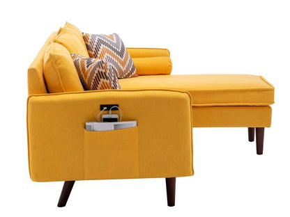 Lilola Home - Mia Yellow Sectional Sofa Chaise with USB Charger & Pillows - 89628YW veiw 3