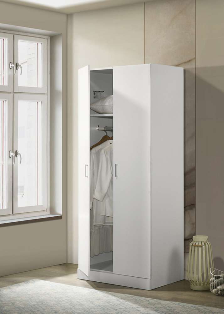 Lilola Home - Michael White Double Door Wardrobe Cabinet Armoire with Shelf and Hanging Rod - 96005 veiw 3