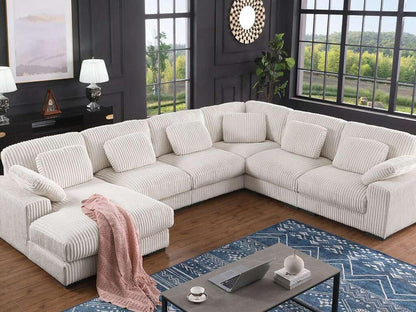 Lilola Home - Nadine 155.5inW Beige Corduroy Corner Sectional Sofa with Left-Facing Chaise - 89160 veiw 2