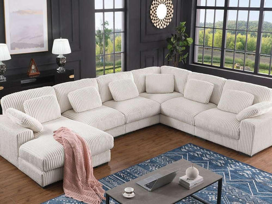Lilola Home - Nadine 155.5inW Beige Corduroy Corner Sectional Sofa with Left-Facing Chaise - 89160 veiw 2