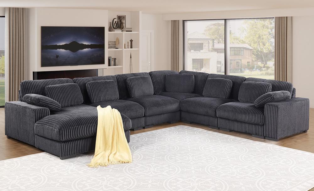 Lilola Home - Nadine 155.5inW Dark Gray Corduroy Corner Sectional Sofa with Left-Facing Chaise in Dark Gray - 89161 veiw 1