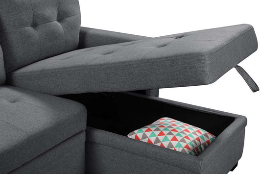 Lilola Home - Nathan Dark Gray Reversible Sleeper Sectional Sofa with Storage Chaise, USB Charging Ports and Pocket - 881382 veiw 2