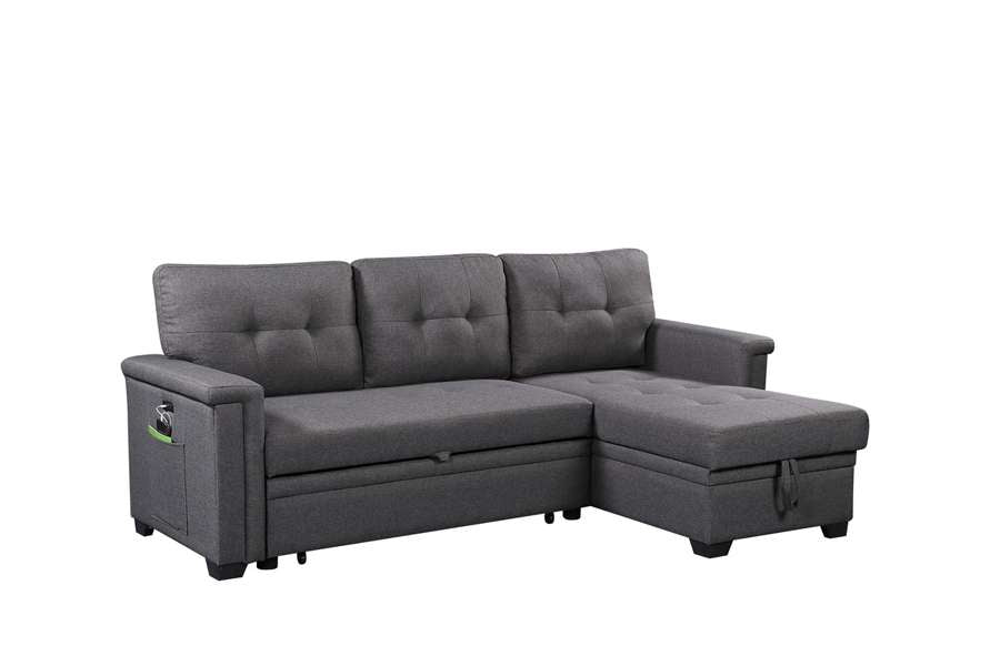 Lilola Home - Nathan Dark Gray Reversible Sleeper Sectional Sofa with Storage Chaise, USB Charging Ports and Pocket - 881382 veiw 4