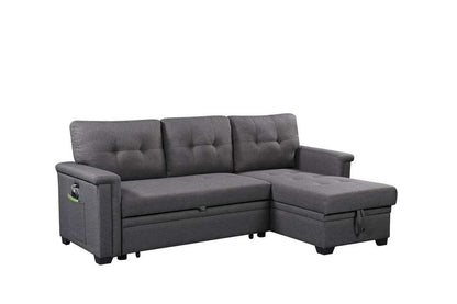 Lilola Home - Nathan Dark Gray Reversible Sleeper Sectional Sofa with Storage Chaise, USB Charging Ports and Pocket - 881382 veiw 4