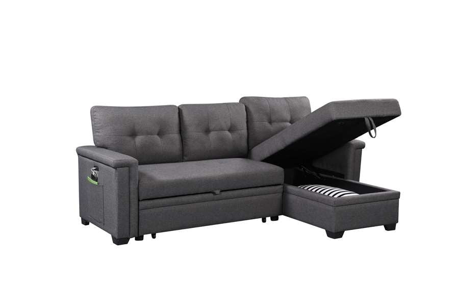 Lilola Home - Nathan Dark Gray Reversible Sleeper Sectional Sofa with Storage Chaise, USB Charging Ports and Pocket - 881382 veiw 5