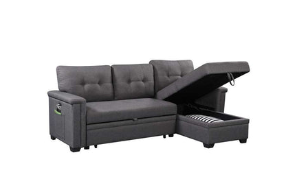 Lilola Home - Nathan Dark Gray Reversible Sleeper Sectional Sofa with Storage Chaise, USB Charging Ports and Pocket - 881382 veiw 5