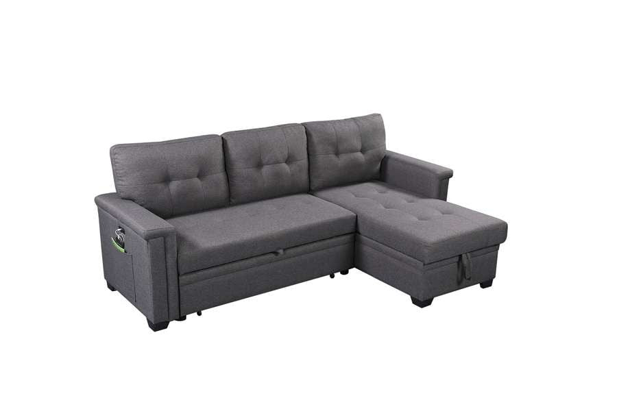 Lilola Home - Nathan Dark Gray Reversible Sleeper Sectional Sofa with Storage Chaise, USB Charging Ports and Pocket - 881382 veiw 6