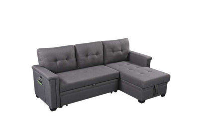 Lilola Home - Nathan Dark Gray Reversible Sleeper Sectional Sofa with Storage Chaise, USB Charging Ports and Pocket - 881382 veiw 6