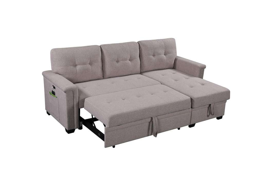 Lilola Home - Nathan Light Gray Reversible Sleeper Sectional Sofa with Storage Chaise, USB Charging Ports and Pocket - 881380 veiw 1