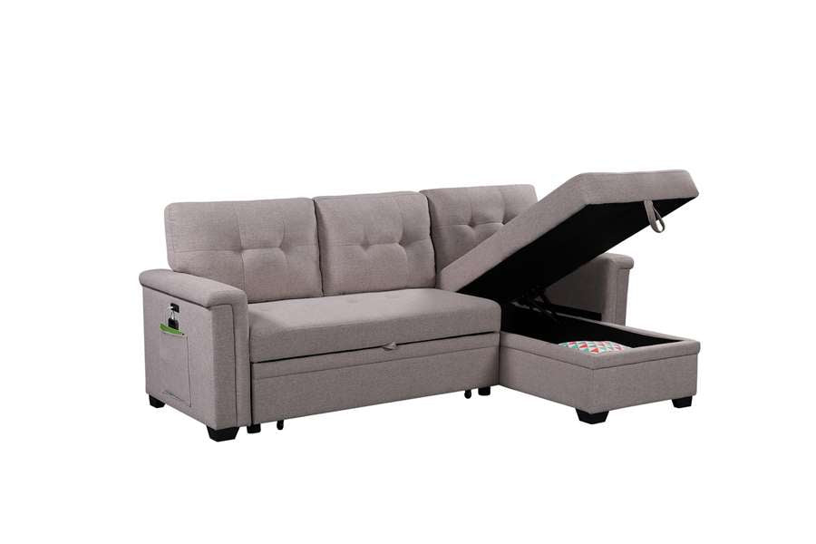 Lilola Home - Nathan Light Gray Reversible Sleeper Sectional Sofa with Storage Chaise, USB Charging Ports and Pocket - 881380 veiw 3